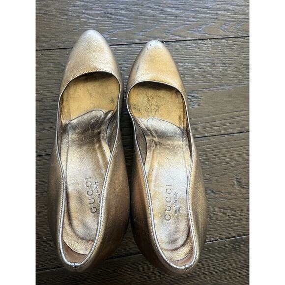 GUCCI ITALY Gunmetal Copper Gold platform shimmer classic pumps 6B Serial 171372 - Picture 5 of 11